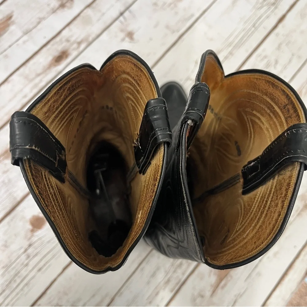 Tony Lama Black Western Cowboy Boots Size 8? Leather vintage black label El Paso - Picture 11 of 15
